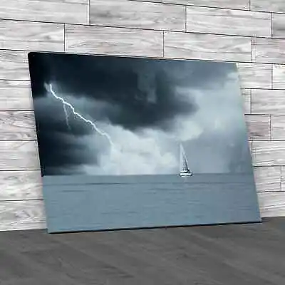Seascape Of Lightning Canvas Print Large Picture Wall Art • £59.95