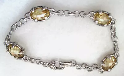 Judith Ripka Sterling Silver Canary Quartz Station Bracelet Sz Small Gift Box • $199.46