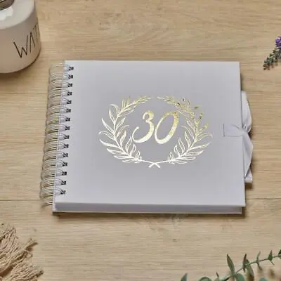 30th Birthday White Scrapbook Photo Album With Gold Script Laurel Wreath • £14.99