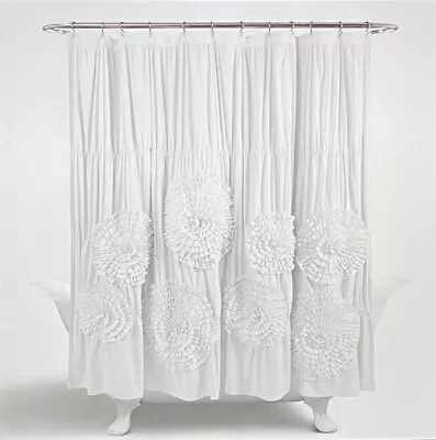 Elegant Shower Curtain White Shabby Chic Bohemian Ruffled Floral Shower Curtain • £36.16