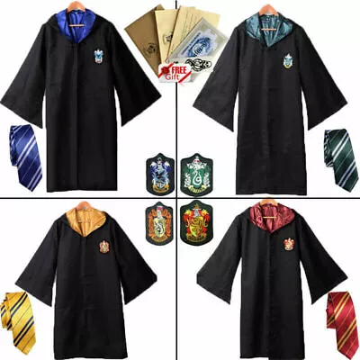 Adult Kids Harry Potter Robe Cloak Gryffindor Slytherin Tie Cosplay Costume Cape • $20.34