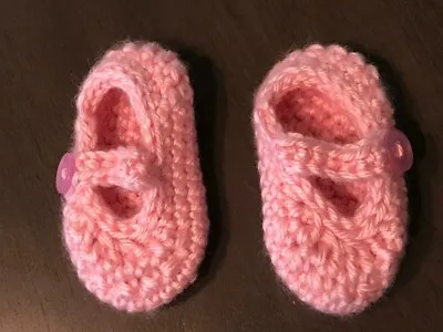 Handmade Crochet Baby Booties Slippers Socks   Mary Jane Style  ~Pretty In Pink  • $11