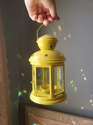 Vintage IKEA Lantern W Stars Yellow Metal And Glass Candle Lamp Terrarium Y2k • $22.99