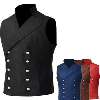 Victorian Mens Double Breasted Button Vest Gothic Steampunk Gentleman Waistcoat • $27.99