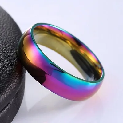 6mm Rainbow Titanium Stainless Steel Mens Womens Wedding Band Ring Multi Colored • £3.99