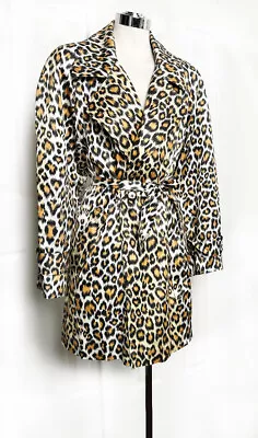 1980's LEOPARD PRINT Trench Coat Vintage Lightweight Over Coat Jacket Belted • $44