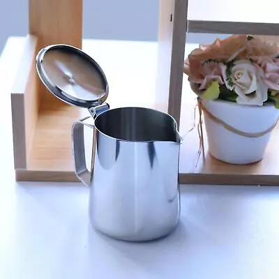 Frothing  With Lid Stainless Steel Creamer Frothing  Steaming  Latte Art • £12.91