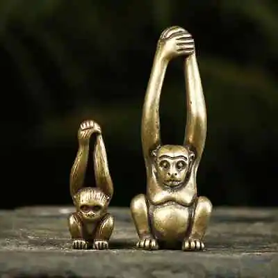 Solid Brass Long Arm Monkey Mini Figurine Jewelry Vintage Brass Animals 2pcs • $11.69