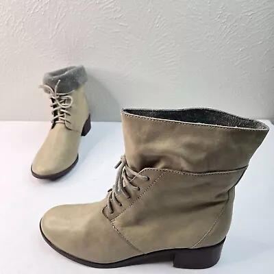Seychelles Lace Up Combat Grunge Boots Sz 8.5 Green Leather Lace Up Hiker Bootie • $33.99