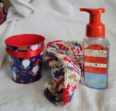 July Fourth Dishcloth & Hand Soap Pail Gift Set - Gnomes Pail • $12