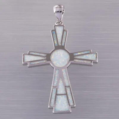 Large Celtic Cross White Fire Opal Silver Jewelry Necklace Pendant • $5.99