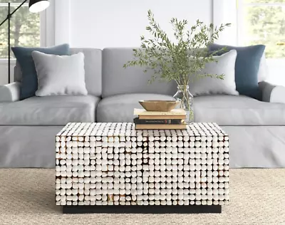Coffee Table Rustic Handcrafted Distressed Reclaimed White Mosaic  Rectangle New • $409.99