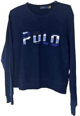 RARE Polo Ralph Lauren Embellished Sweatshirt Sweater Pullover Jumper Navy Large • £70.34
