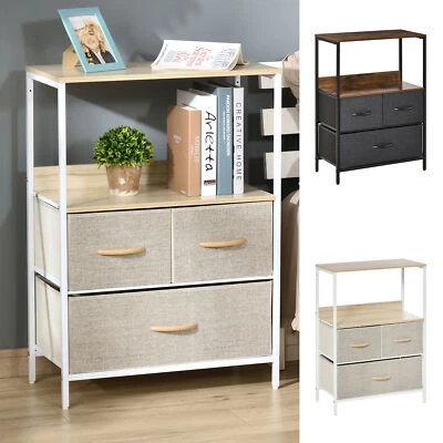 £36.99 • Buy Chest Of Drawers Bedroom Unit Storage Cabinet With 3 Fabric Bins Living Room