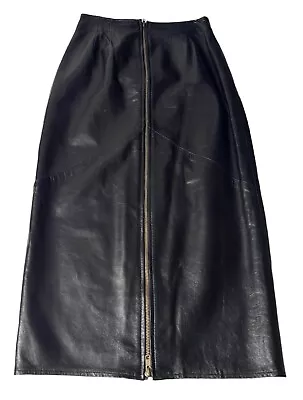 VAKKO Vintage Womens Size 8 Black Soft Leather Full Zip Long Pencil Biker Skirt • $148.39