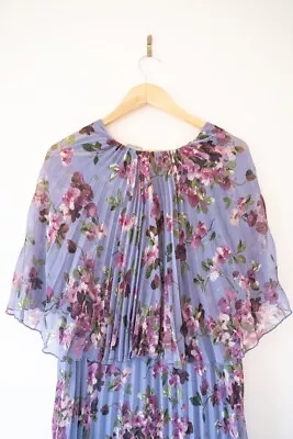 $40 • Buy ASOS, Soft Pleated Tiered Midi Dress In Lilac Lloral, Size 20