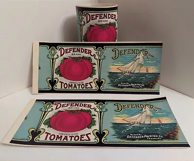 TWO Defender Brand Tomatoes Original 1920s Vintage Unused Can Labels Trappe MD • $4.75