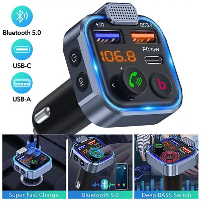 Bluetooth 5.0 Car Wireless FM Transmitter Adapter 2 USB Fast Charger Hands-Free • $10.98