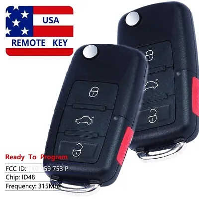 2 Fits Volkswagen Golf GTI Eos Jetta 2006-2011 ID48 Remote Key Fob 1K0 959 753 P • $20.11