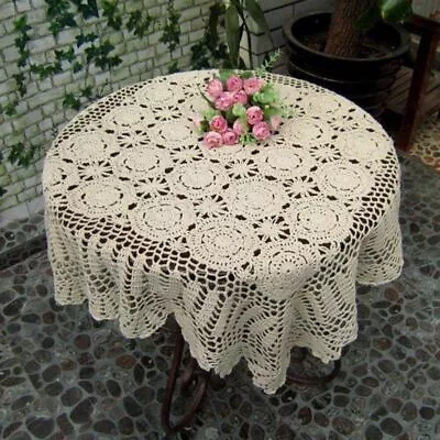 Vintage Handmade Crochet Lace Tablecloth Doily Square Table Cover Wedding Decor • $23.39