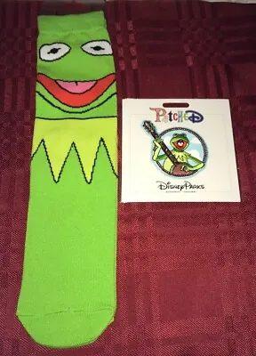 Disney Parks The Muppets Kermit The Frog Adult Unisex Socks & Kermit Patch Set  • £28.92