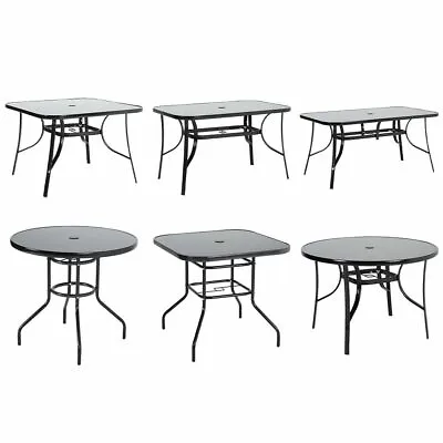 Garden Patio Dining Tables Outdoor Metal Glass Top Furniture With Parasol Hole • £45.95