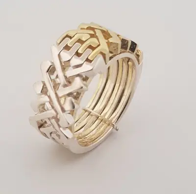 4 + 4  Band18K Gold Plated 925 Silver Handmade Double Dual  Puzzle Ring • $78.99