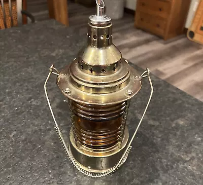 Vintage  Marine Brass Lantern Decanter Glass Liquor Musical Box • $45.99