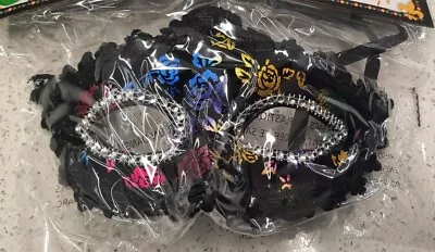 Mardi Gras Venetian Lace Masquerade Mask Black Colorful Roses Rhinestones  • $6.99