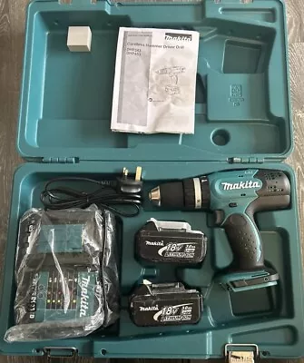 Makita Cordless Hammer Driver Drill (New) With 2 Batteries And Charger (New) • £51