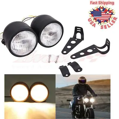 Black Twin Headlight Motorcycle Double Dual Lamp Street Fighter Universal 4.5 US • $34.73