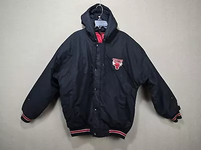 VINTAGE Starter Chicago Bulls Jacket Men's Size Medium Hooded Coat Zip Snaps • $48.99