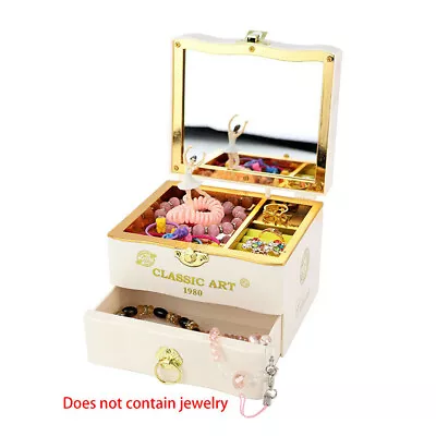 Vintage Music Box Rotating Ballerina Dancing Girl Jewelry Storage Box WMirror • $42.11