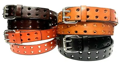 Men's 1.5  Wide  WORK OR CASUAL LEATHER BELT DOUBLE PRONG TWO HOLE LEATHER BELT • $19.99