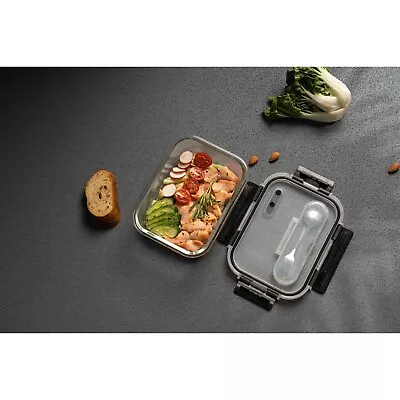 Glass Bento Box Container With Stainless Steel Utensils 35.5oz Microwavable • $17