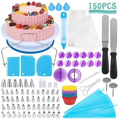 £140.46 • Buy 150pcs/set Cake Decorating Cupcake Kit Baking Equipment Rotating Turntable Stand