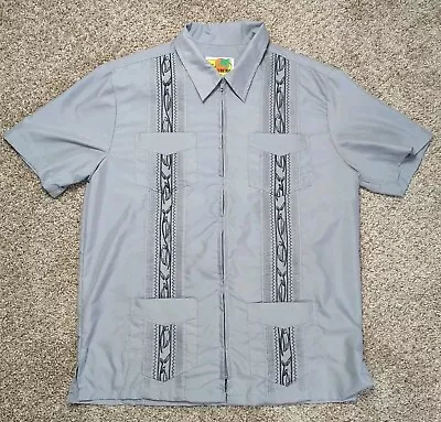 Haband Guayabera Short Sleeve Shirt Medium Embroidered Tribal Zipper Front • $11.99