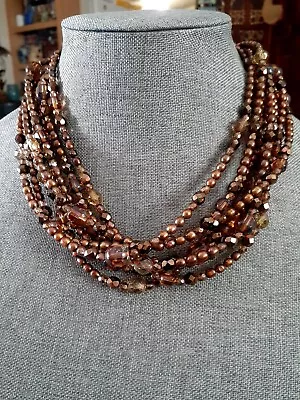 Chocolate Brown Pearl & Glass Bead Multi Strand Necklace. Vintage. 18.5  • $40