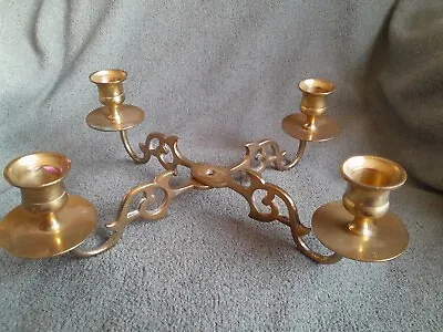 Vintage 4 Arm Solid Brass Candlestick Candle Holder Drip Catchers Centerpiece  • $19