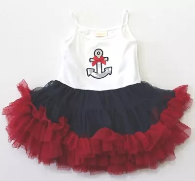 Maggie & Zoe Red White Blue Ruffle Tulle Tutu Sequin Anchor Dress Size 12M • $17.10