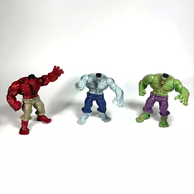 Hasbro Marvel Universe 5  HULK Action Figure Lot Of 3 - Red Grey Green • $35.95