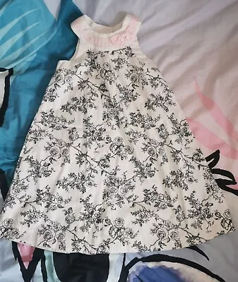 Designer Maggie & Zoe Age 4-5-6 Monochrome & Pink Floral Dress Black & White Bow • £5