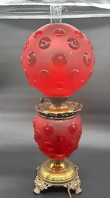 1895 Ruby Red Pittsburgh Bull's Eye Gone With The Wind Parlor Electric Lamp VTG • $399.98