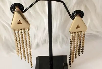 Vintage Monet Modernistic Dangle Earrings Gold Tone Clip On • $19.97