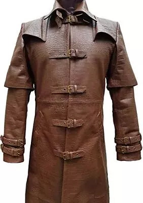 Men Real Brown Crocodile Leather Matrix Trench Coat Steampunk Gothic Van Helsing • $145.46