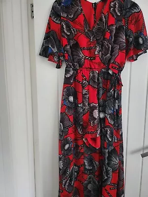 Red Floral Maxi Dress With Front Split And Attached Shorts Size 12 • $6.20