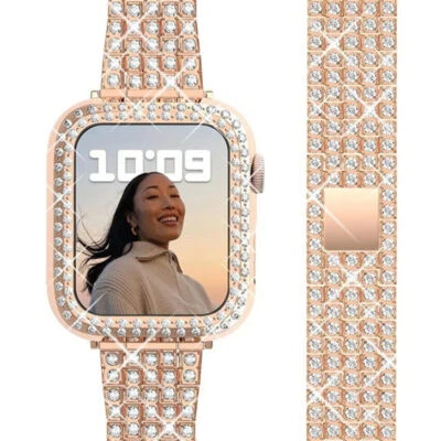 $25.99 • Buy Diamond Case+Bling Strap Band Bracelet For Apple Watch Band Series 7 6 5 4 3 SE