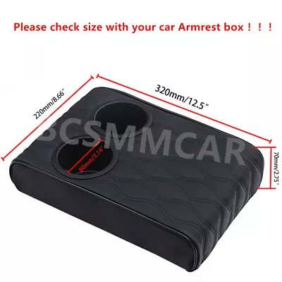 Car Armrest Box Cushion Heighten Pad Center Console Cover With Cup Holder Black • $32.89