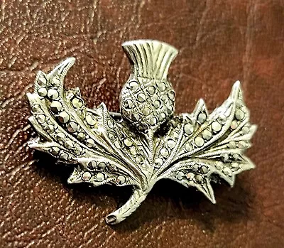 Vintage THISTLE Pin Brooch  Signed SCOTLAND Silvery Marcasites • $17.50