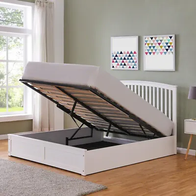 £259.99 • Buy Ottoman Storage Bed Double Or King Size Gas Lift Frame White Grey Solid Wood